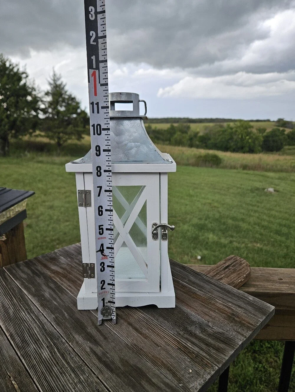 Vintage White Wood Candle Lantern Galvanized Metal Top Country Farmhouse Decor